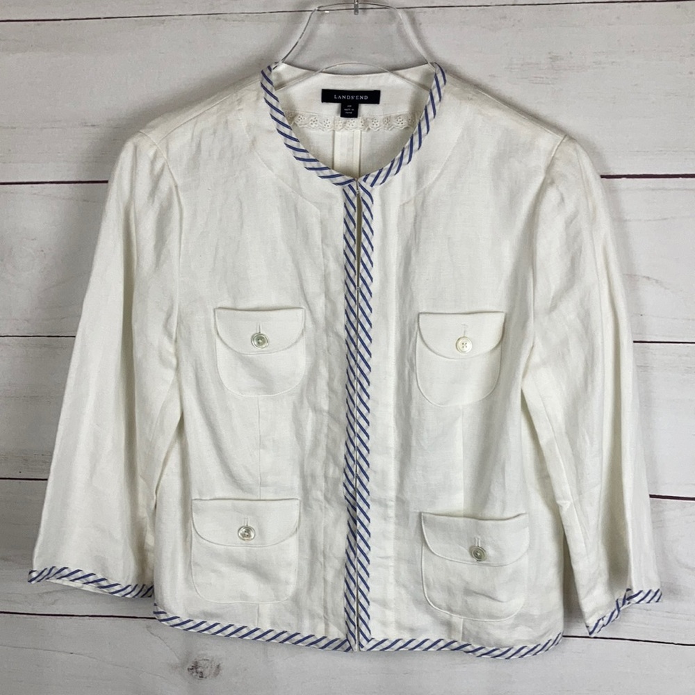 Lands End White Pocketed Blazer 10P NWOT